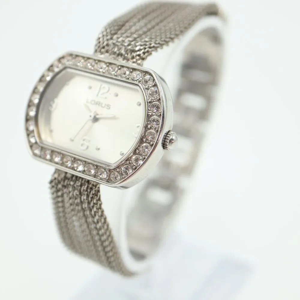 Lorus Women Silver Tone Watch 31mm Gem Set Oval Dial Bracelet LR3021 New Battery